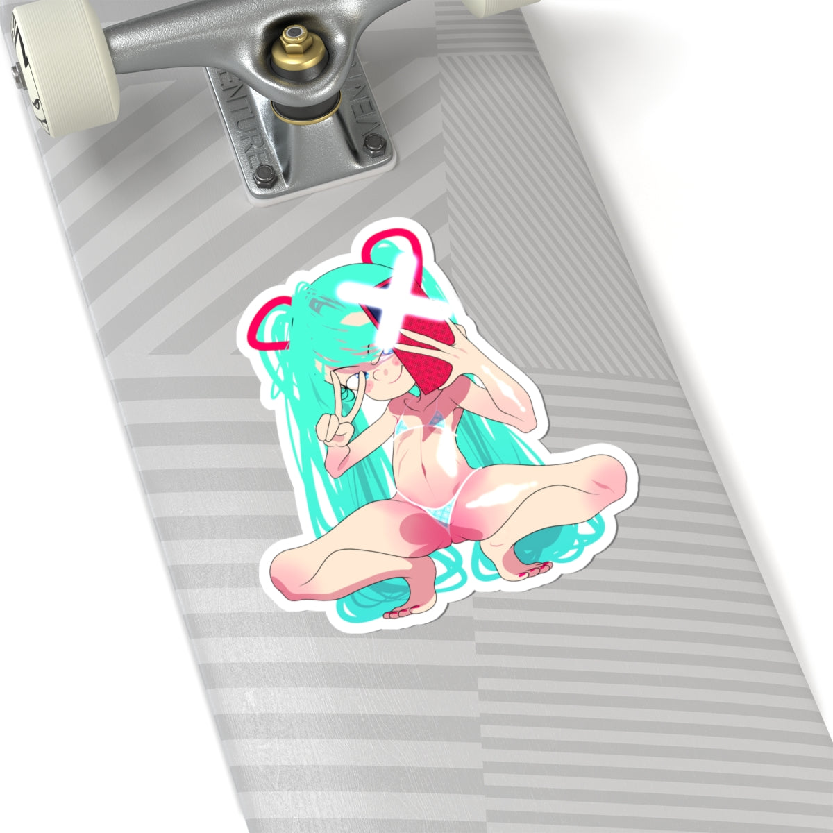Anime Selfie Girl Kiss-Cut Sticker – Cute Pastel Otaku Laptop Decal
