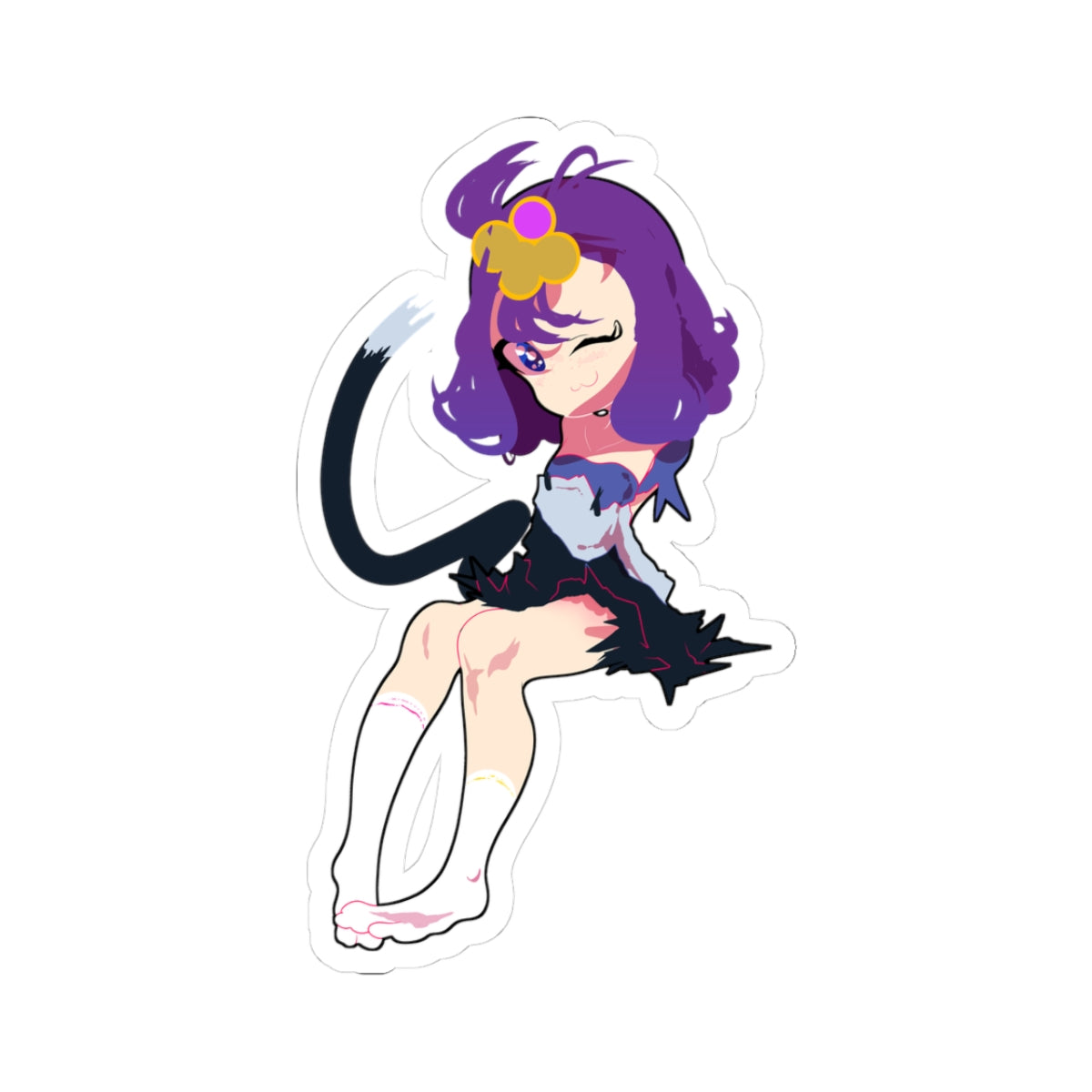 Kawaii Cat-Girl Kiss-Cut Sticker — Purple Anime Girl Laptop Decal