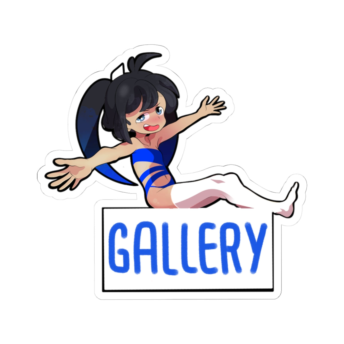 Petite Hentai Babe in Blue Slingshot Bikini Spreads for Gallery - Thigh-High Stockings - NSFW Adult Anime Sticker