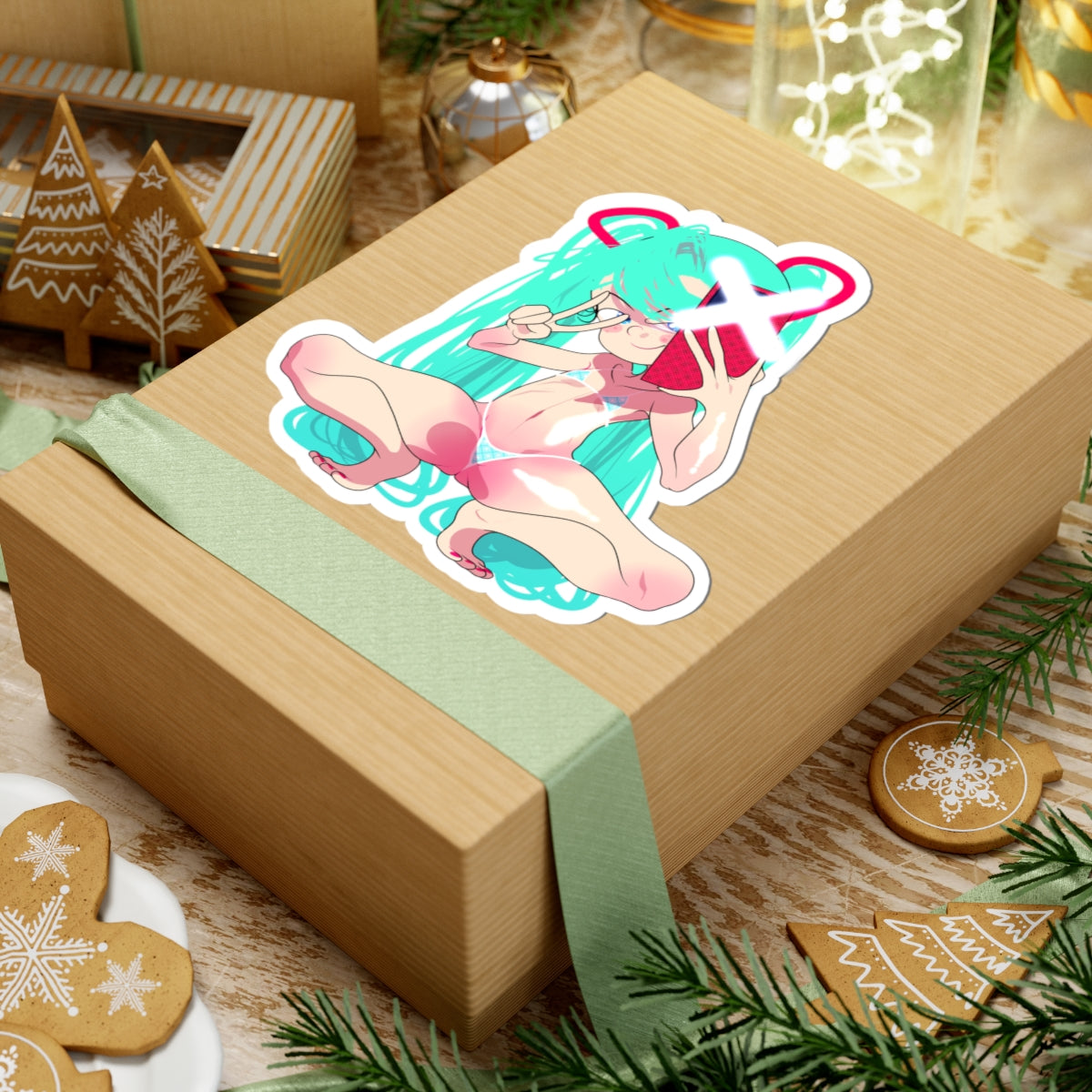 Anime Selfie Girl Kiss-Cut Sticker – Cute Pastel Otaku Laptop Decal