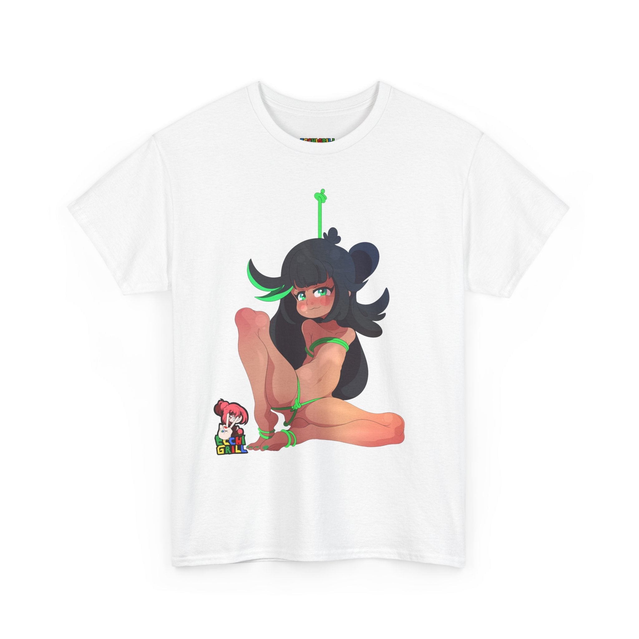 Shy Bound Hentai Waifu Nude Green Rope Bondage Squat Tease - NSFW Adult Anime T-Shirt