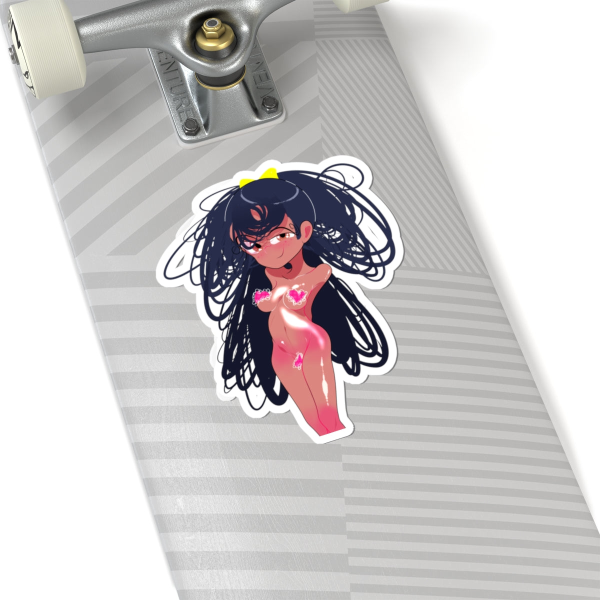 Anime Pinup Kiss-Cut Sticker — Cute Glowing Heart Girl Vinyl Decal