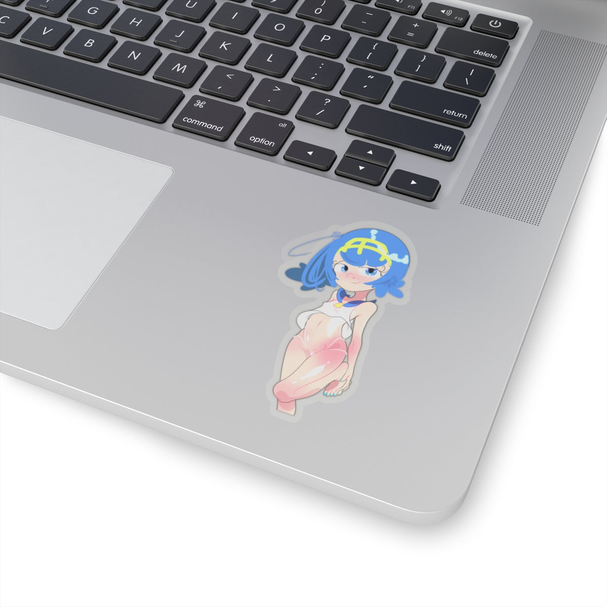 Anime Girl Kiss-Cut Sticker — Cute Blue Hair Character Laptop Decal