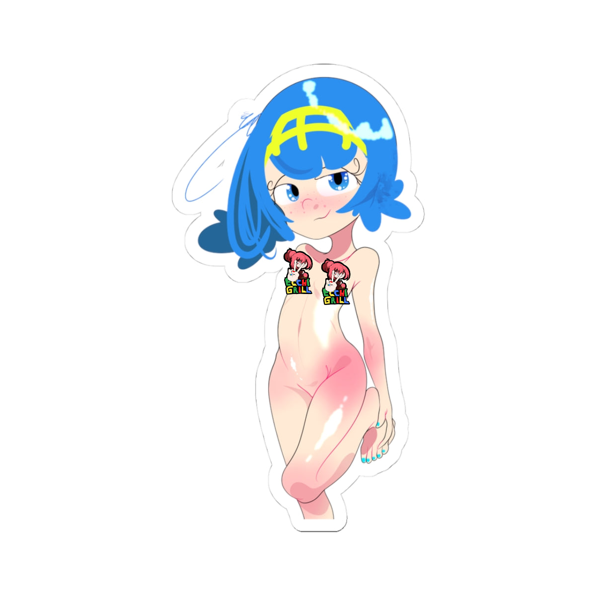 Kawaii Blue-Haired Girl Kiss-Cut Sticker — Cute Anime Character Decal for Laptop, Water Bottle, Journal