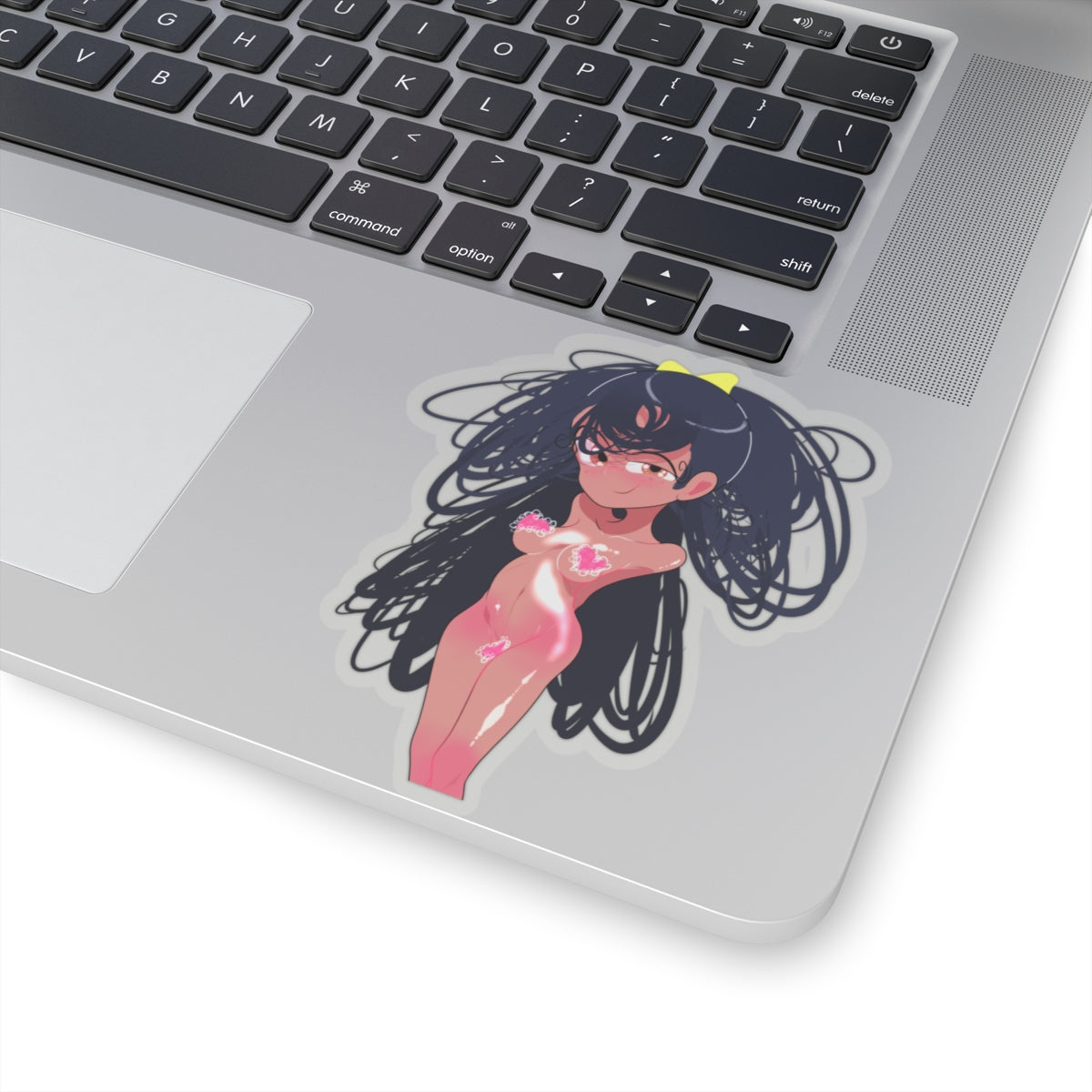 Anime Pinup Kiss-Cut Sticker — Cute Glowing Heart Girl Vinyl Decal