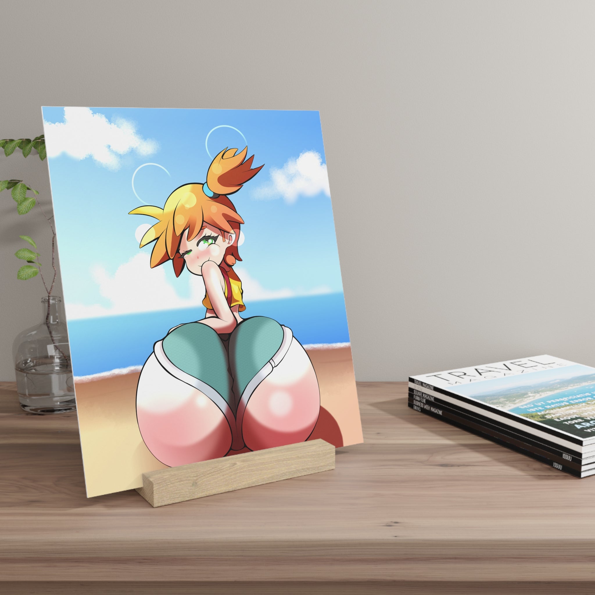 Cute Anime Pinup Gallery Board with Wood Stand — Hentai Gym Leader Booty
