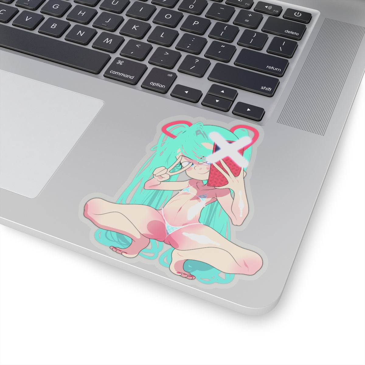 Anime Selfie Girl Kiss-Cut Sticker – Cute Pastel Otaku Laptop Decal
