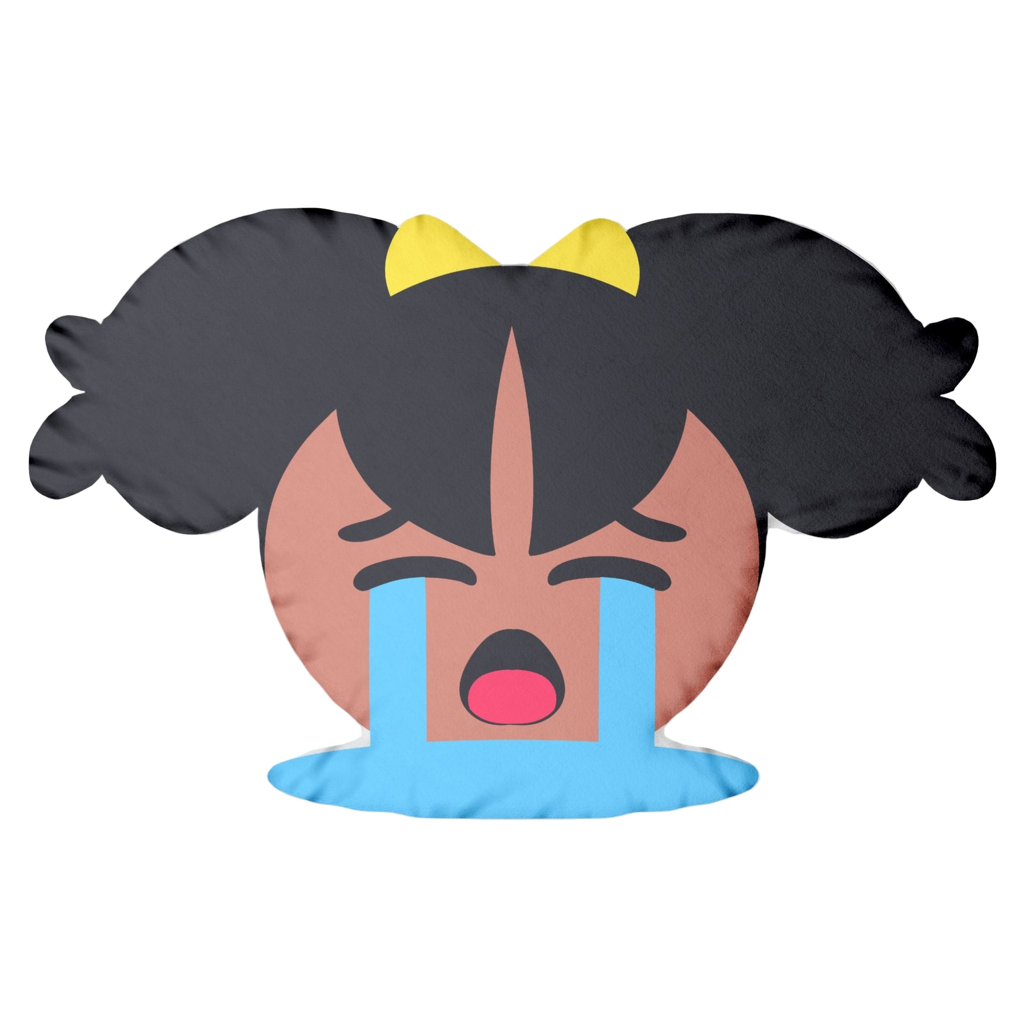 Cute Crying Pigtail Girl Emoji Throw Pillow - Tearful Sad Face Bawling Sobbing Decorative Cushion for Home Bedroom Sofa