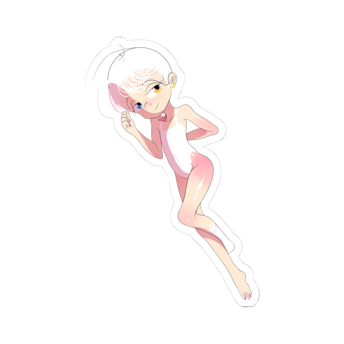 Animated character in a pink outfit with a white background