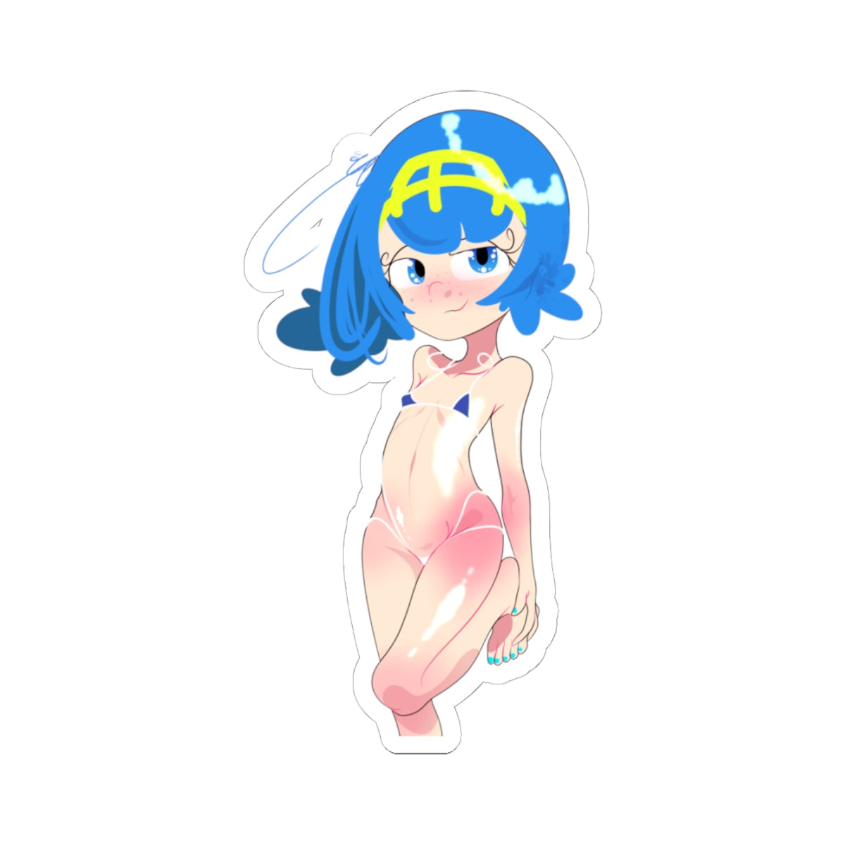 Anime Girl Kiss-Cut Sticker — Cute Blue-Haired Character Laptop Decal