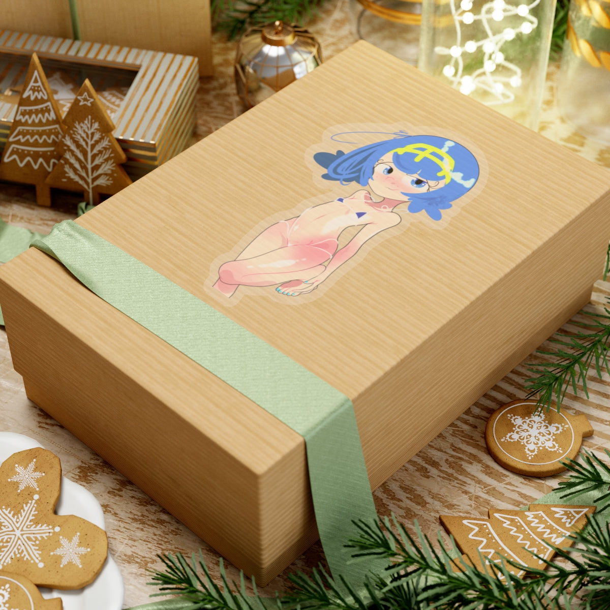 Anime Girl Kiss-Cut Sticker — Cute Blue-Haired Character Laptop Decal