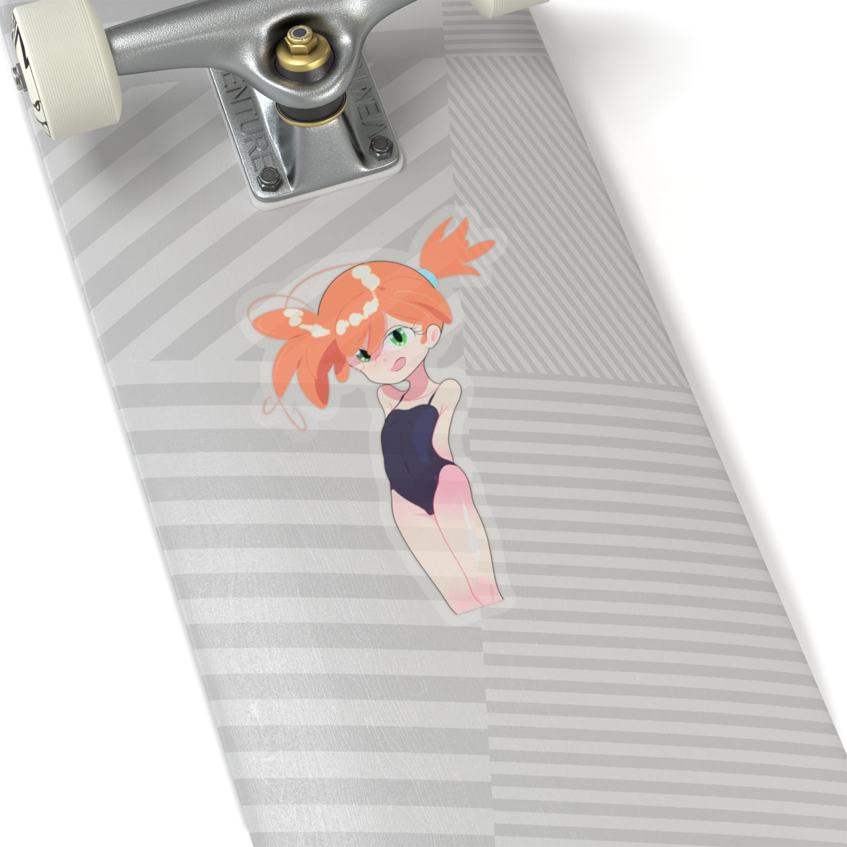 Cute Anime Girl Swimwear Kiss-Cut Sticker — Chibi Redhead Laptop Decal