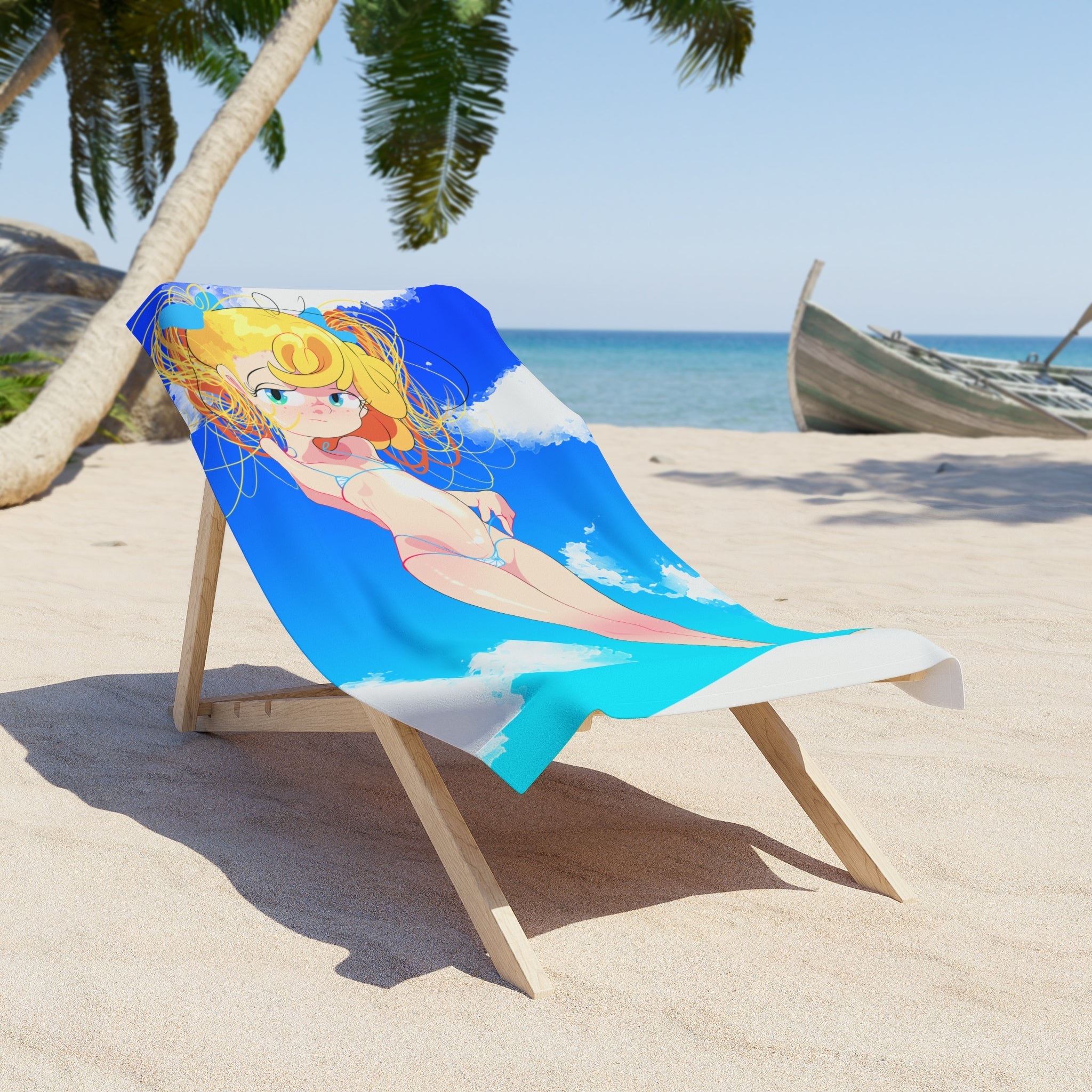 Anime Beach Towel — Cute Blonde Bikini Bath & Pool Towel for Summer