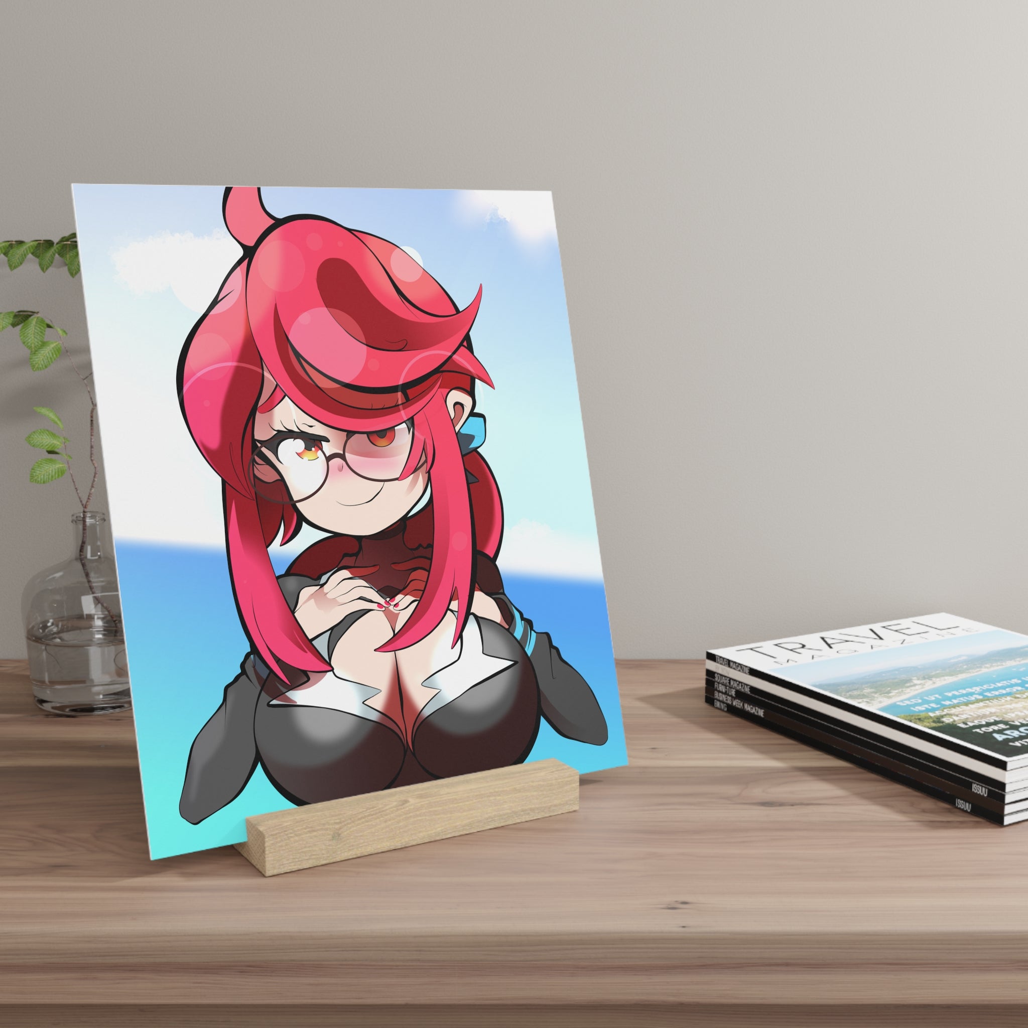 Anime Pinup Gallery Board with Wood Stand — Galactic Hentai Cleavage Squeeze