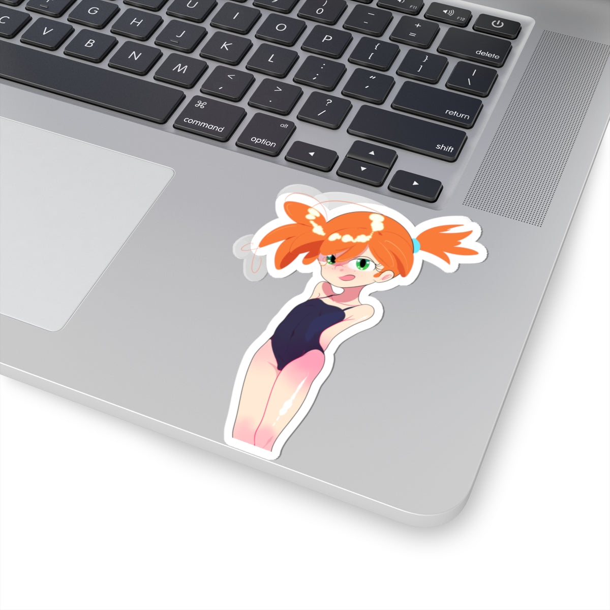Cute Anime Girl Swimwear Kiss-Cut Sticker — Chibi Redhead Laptop Decal