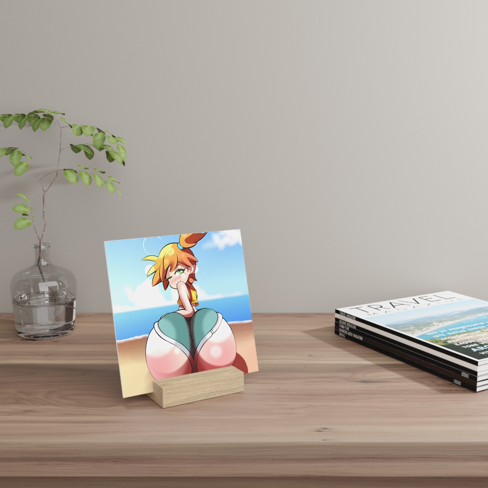 Cute Anime Pinup Gallery Board with Wood Stand — Hentai Gym Leader Booty