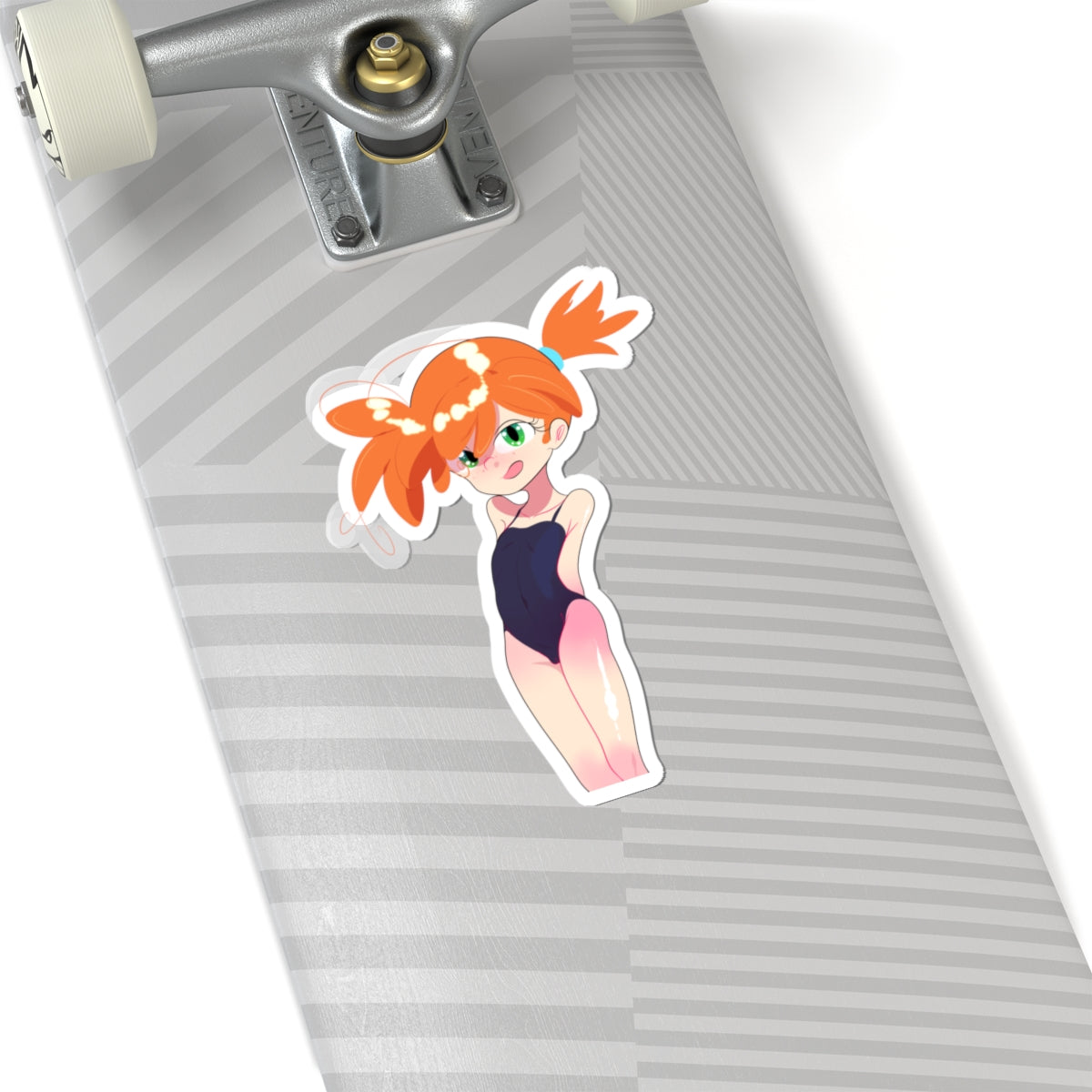Cute Anime Girl Swimwear Kiss-Cut Sticker — Chibi Redhead Laptop Decal