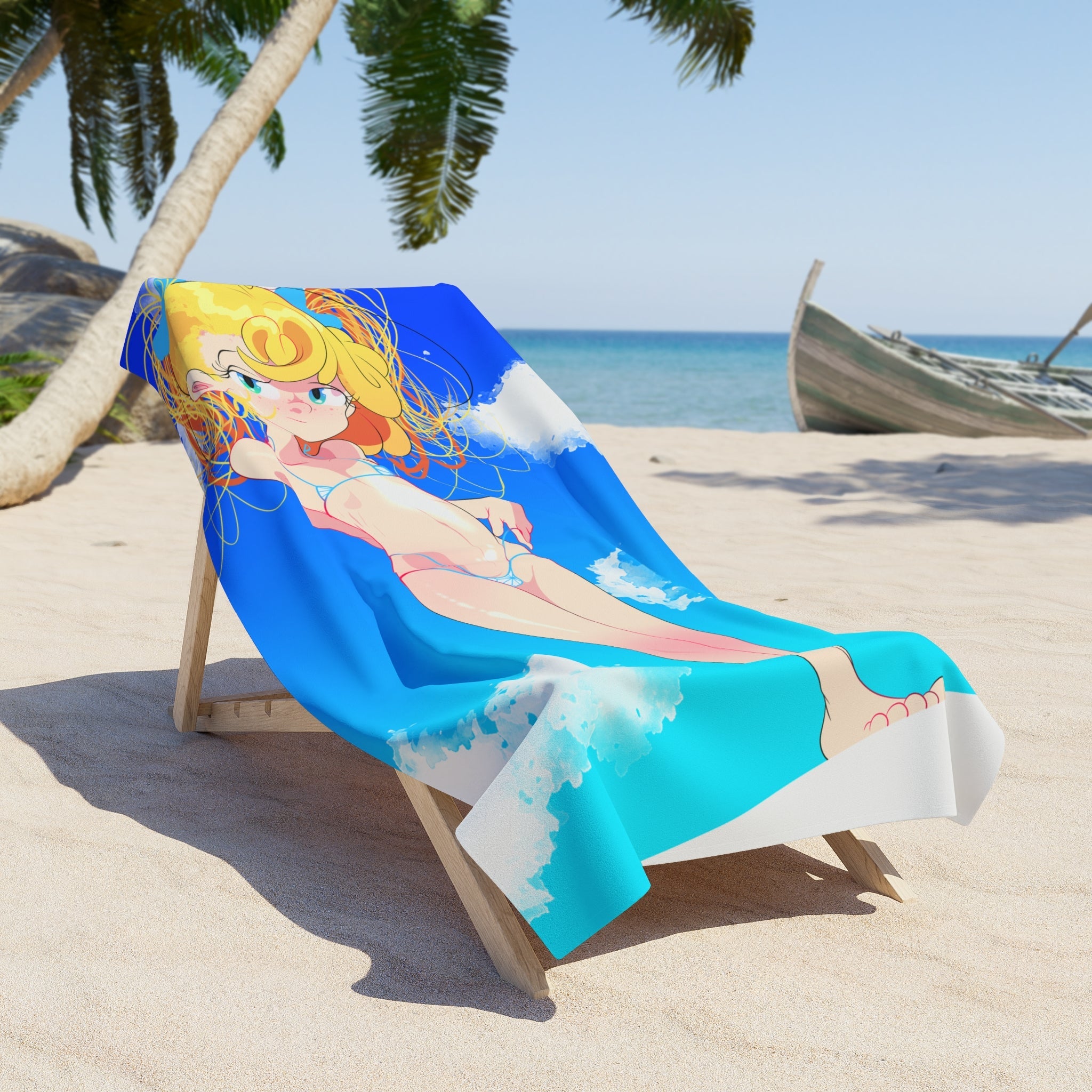 Anime Beach Towel — Cute Blonde Bikini Bath & Pool Towel for Summer