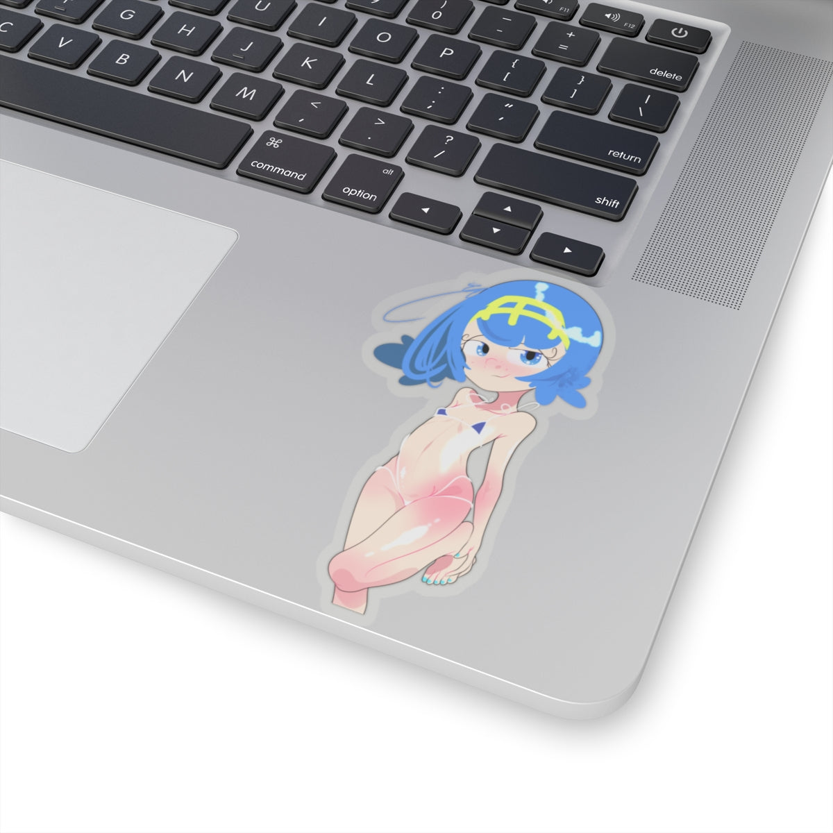 Anime Girl Kiss-Cut Sticker — Cute Blue-Haired Character Laptop Decal