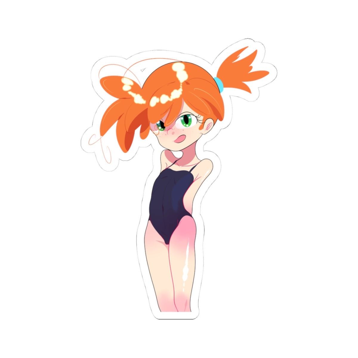 Cartoon character with orange hair and a swimsuit on a white background