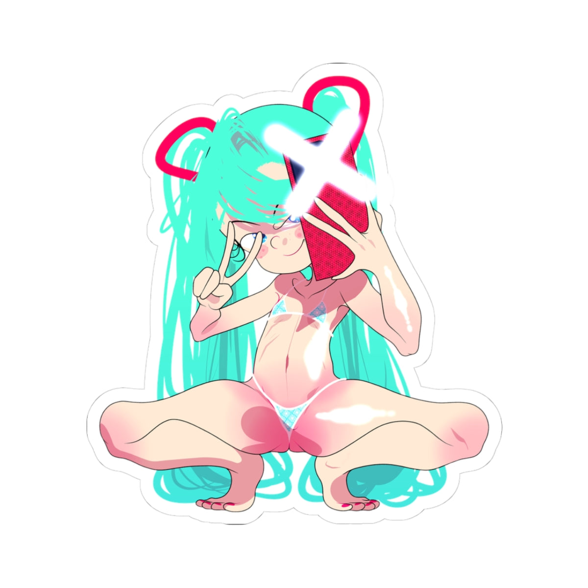 Anime Selfie Girl Kiss-Cut Sticker – Cute Pastel Otaku Laptop Decal