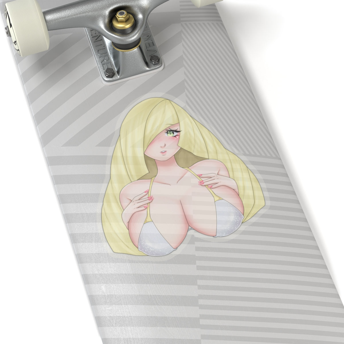 Sexy Blonde Anime Girl Kiss-Cut Sticker — Cute Busty Character Laptop Decal