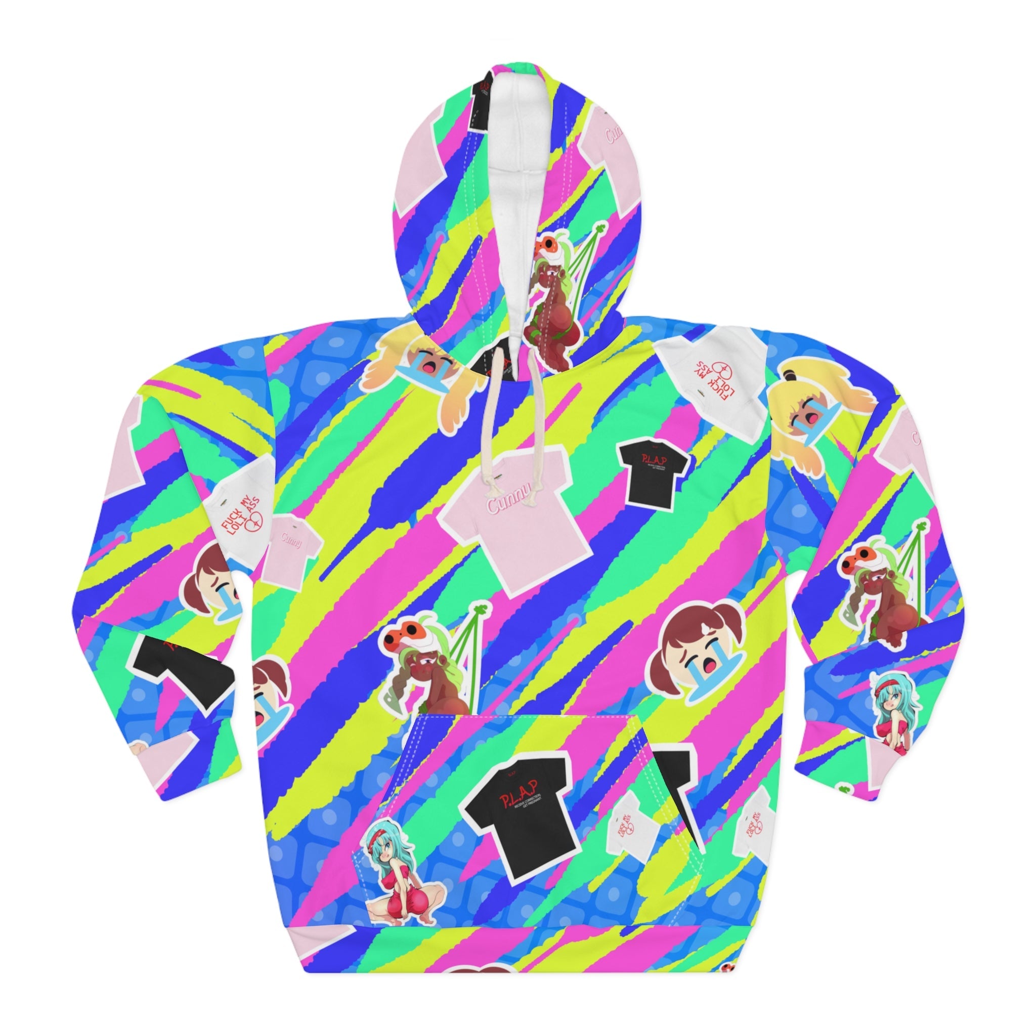 Hentai Sticker Bomb Hoodie Chaos - Ahegao & Fuck My Ass Crop Tops All-Over PrintUnisex Pullover Hoodie (AOP)
