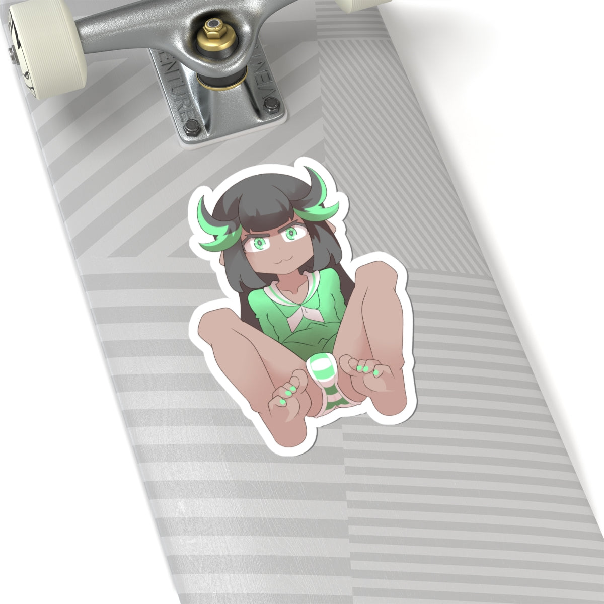 Anime Girl Green Horns Sticker — Cute Kawaii Character Kiss-Cut Decal