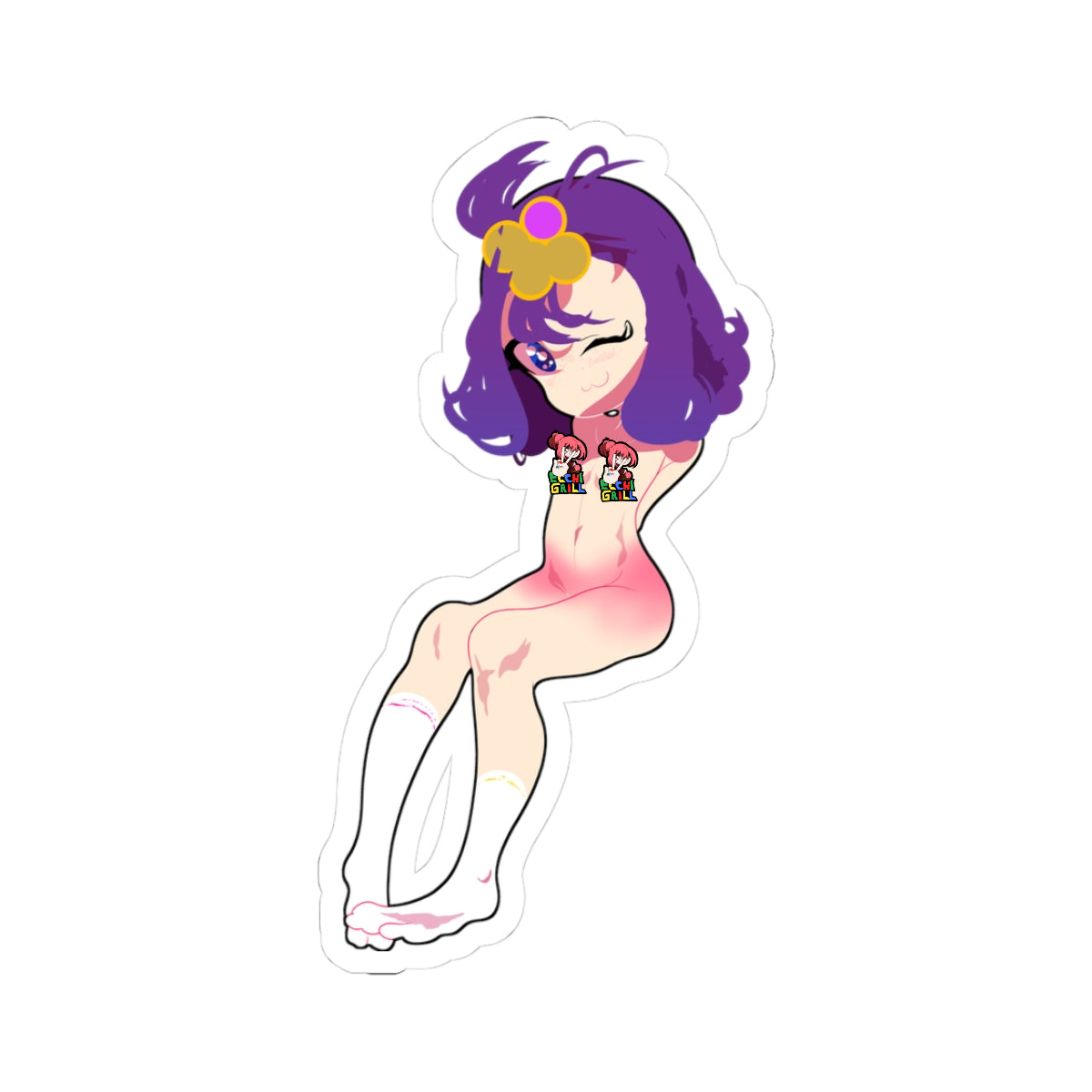 Cute Pastel Anime Girl Kiss-Cut Sticker — Laptop & Journal Decal