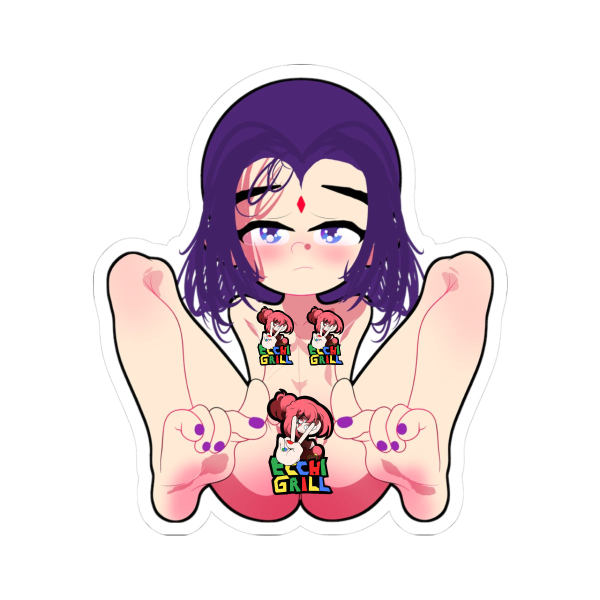 Anime Ecchi Sticker — Cute Blushing Character Kiss-Cut Decal