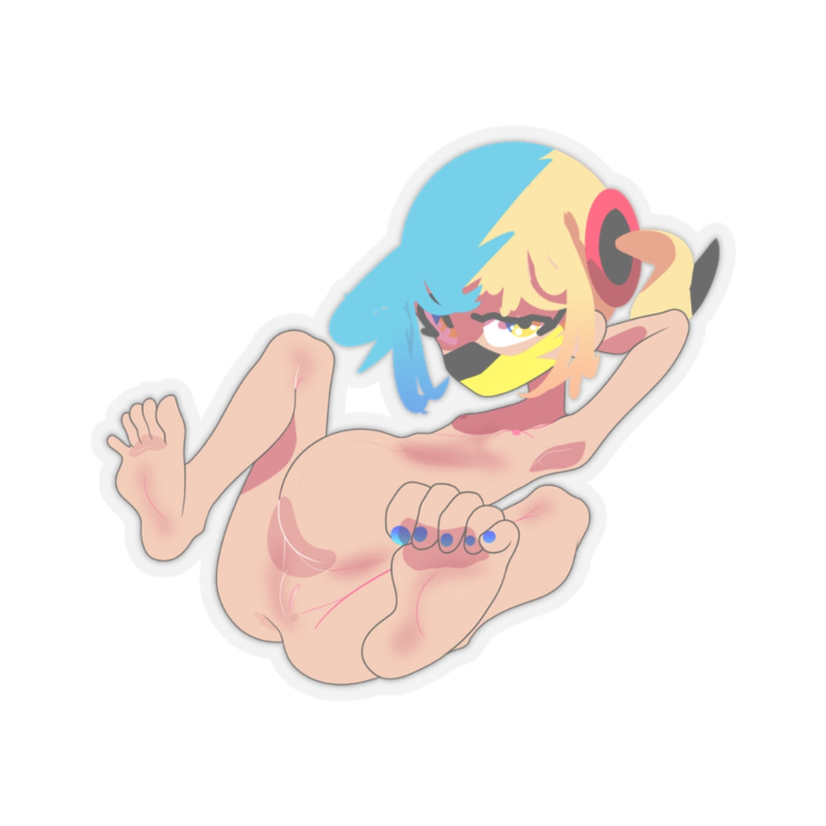Anime maternity fetish sticker, blue and yellow hair