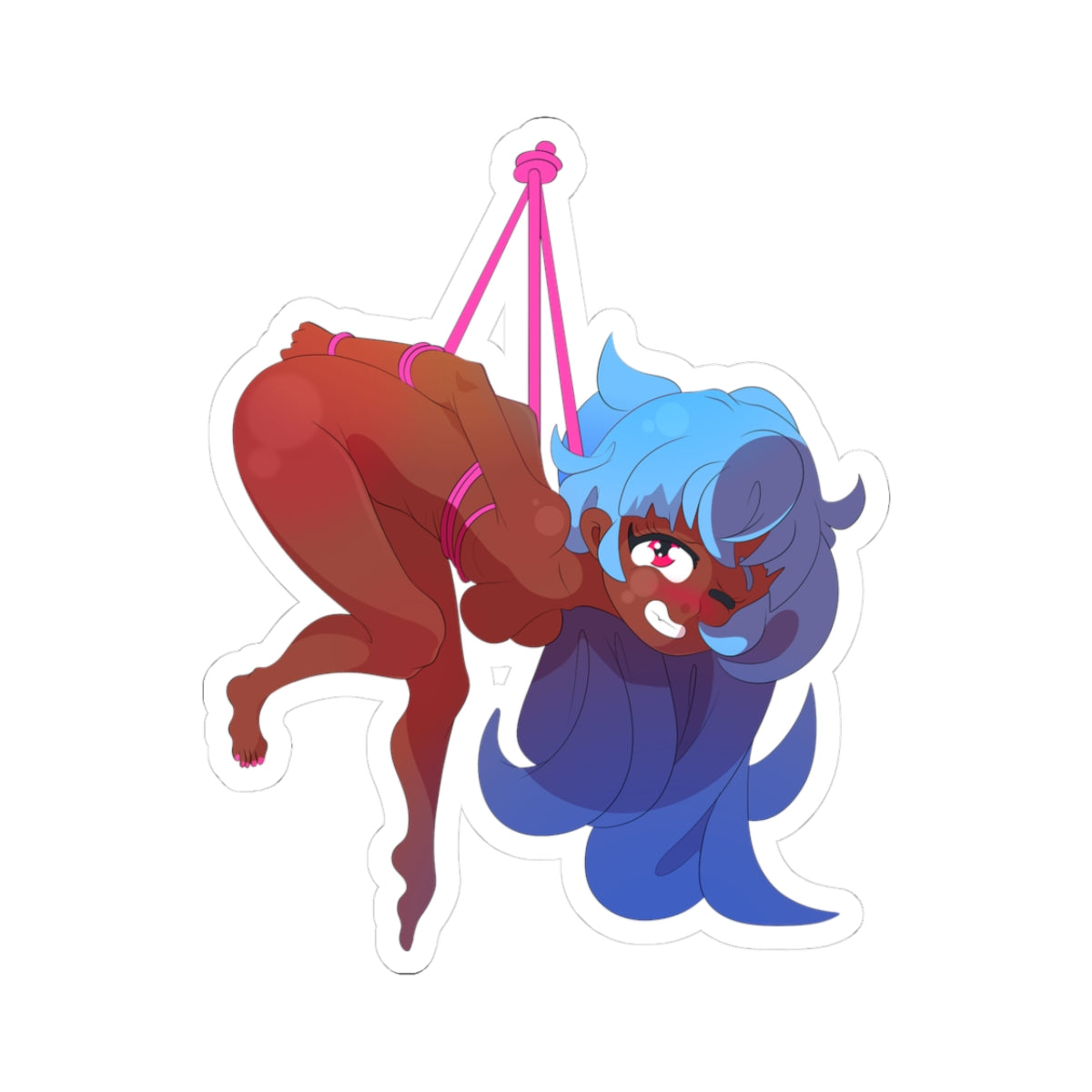 Hot Hentai Bondage Girl: Blue-Haired Ebony Babe Suspended in Pink Ropes - NSFW Adult Anime Sticker
