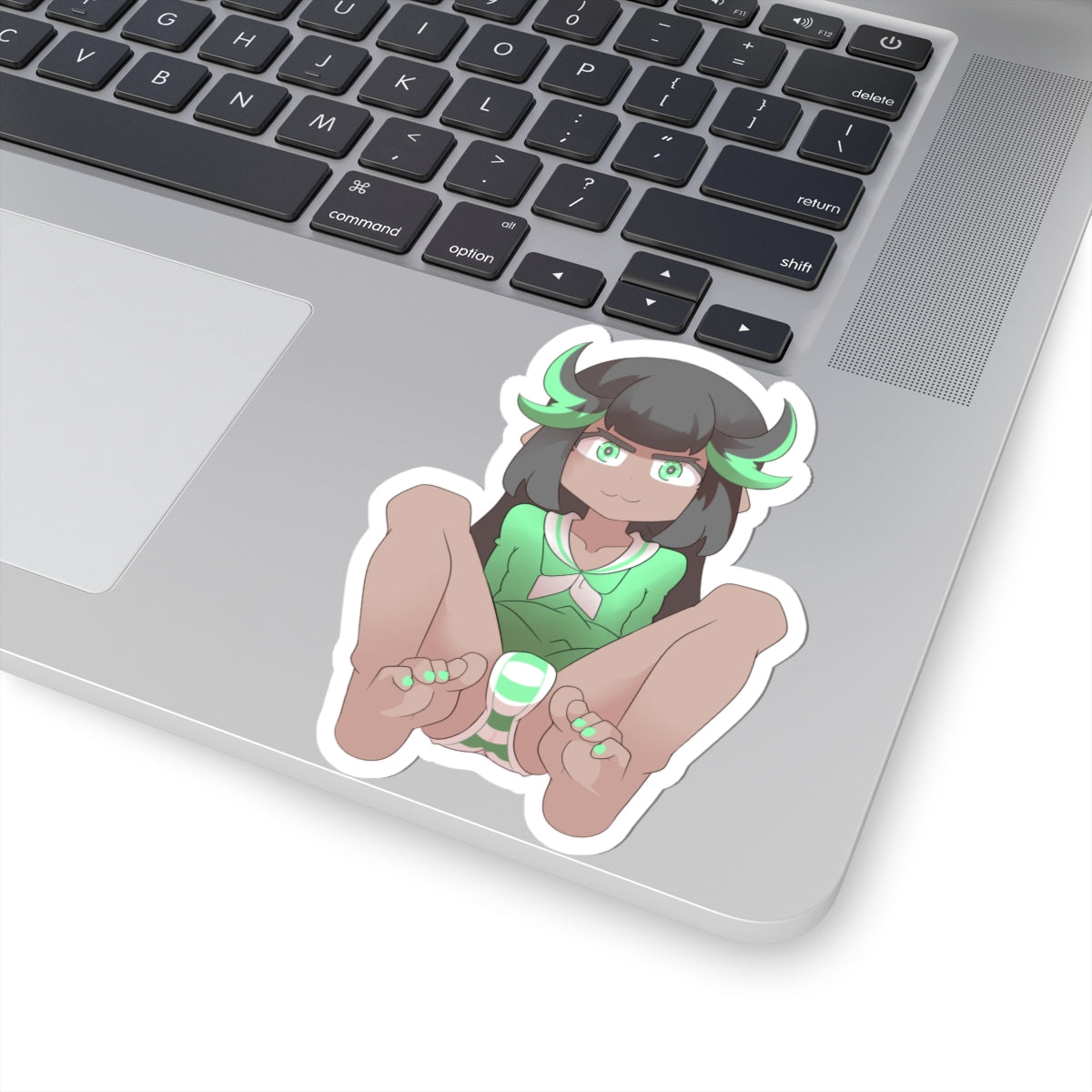 Anime Girl Green Horns Sticker — Cute Kawaii Character Kiss-Cut Decal