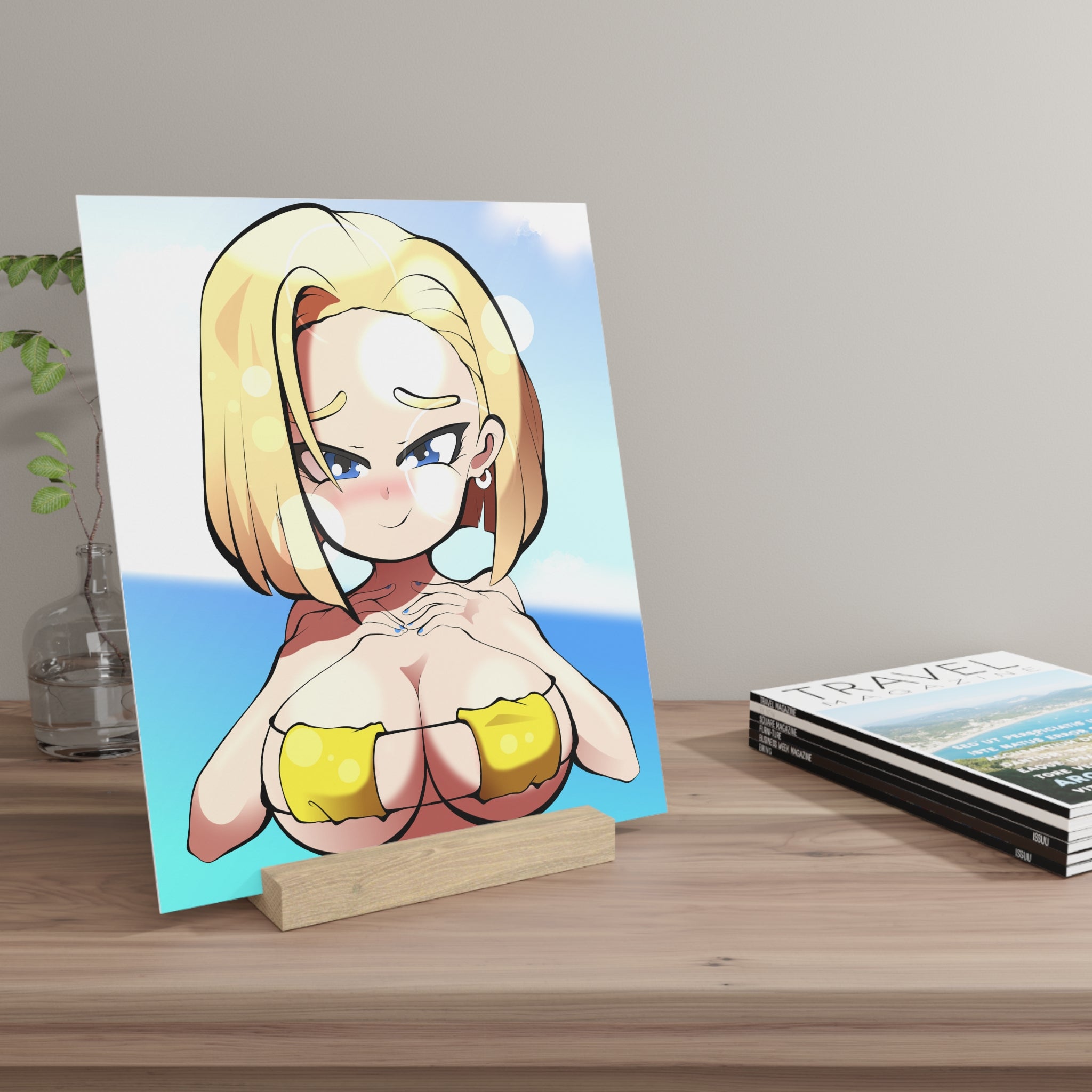 Anime Pinup Gallery Board with Wood Stand — Beach Tit Squeeze