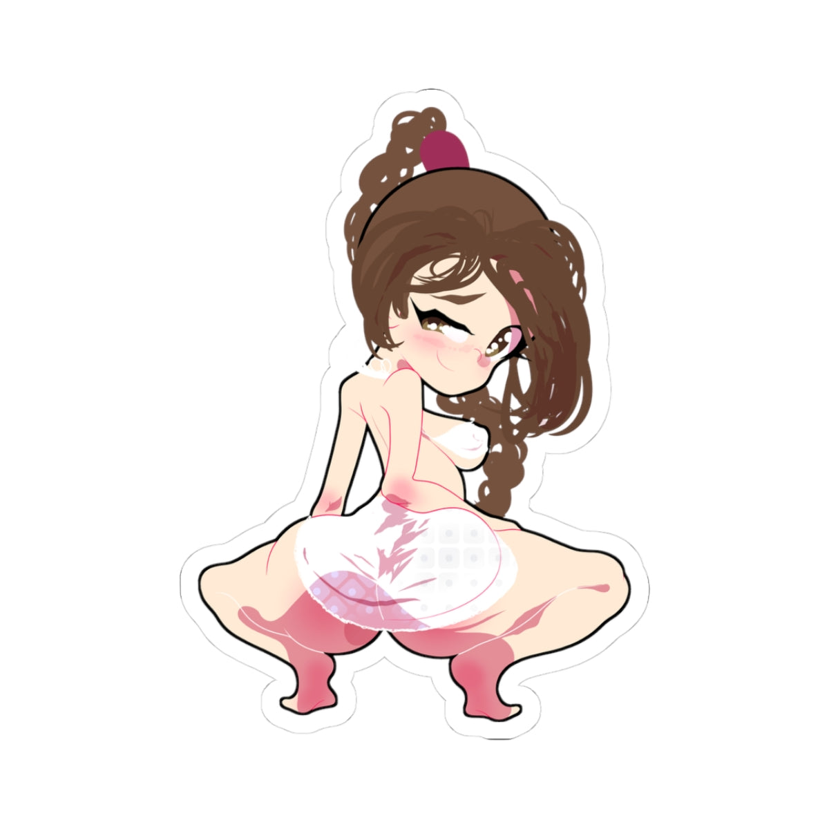 Sexy Anime Girl Kiss-Cut Sticker — Cute Blushing Twerk Pose Decal