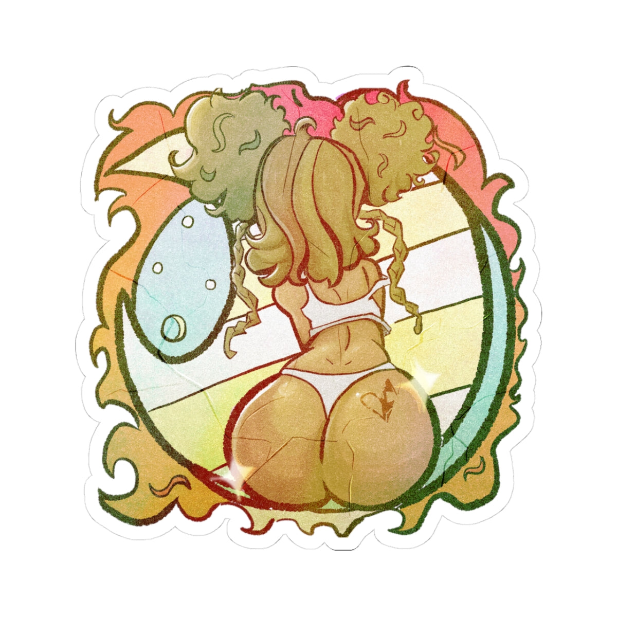 Curly-Haired Ebony Babe Twerking Ass - Thicc Booty Clap - NSFW Adult Anime Sticker