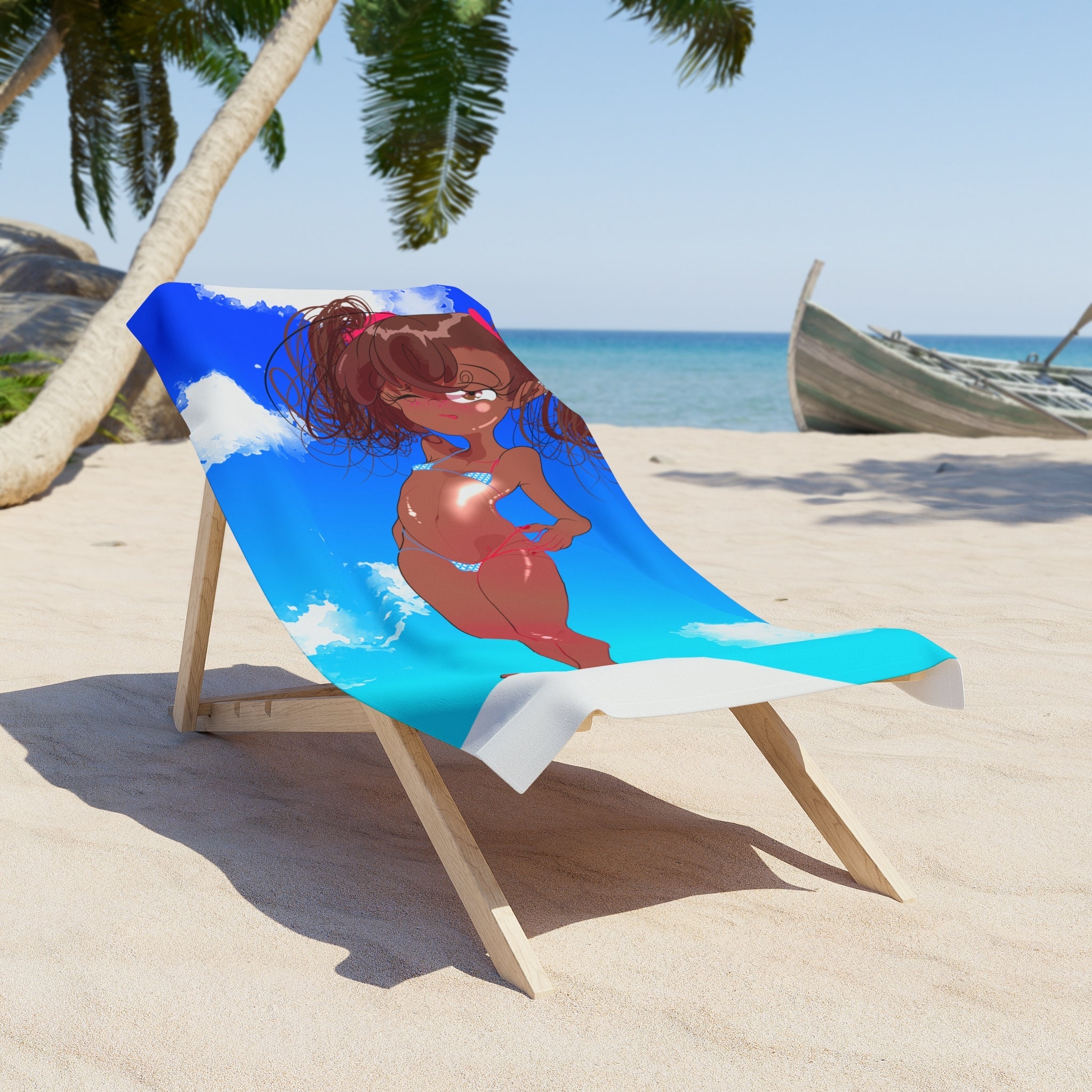 Anime Beach Towel — Cute Brunette Bikini Bath & Pool Towel for Summer