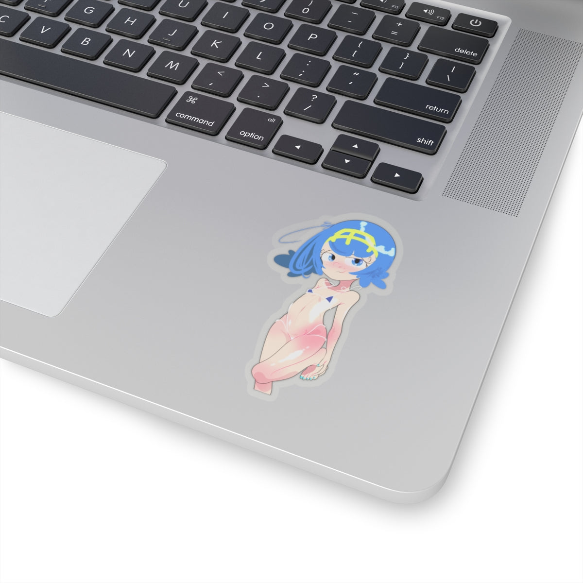Anime Girl Kiss-Cut Sticker — Cute Blue-Haired Character Laptop Decal