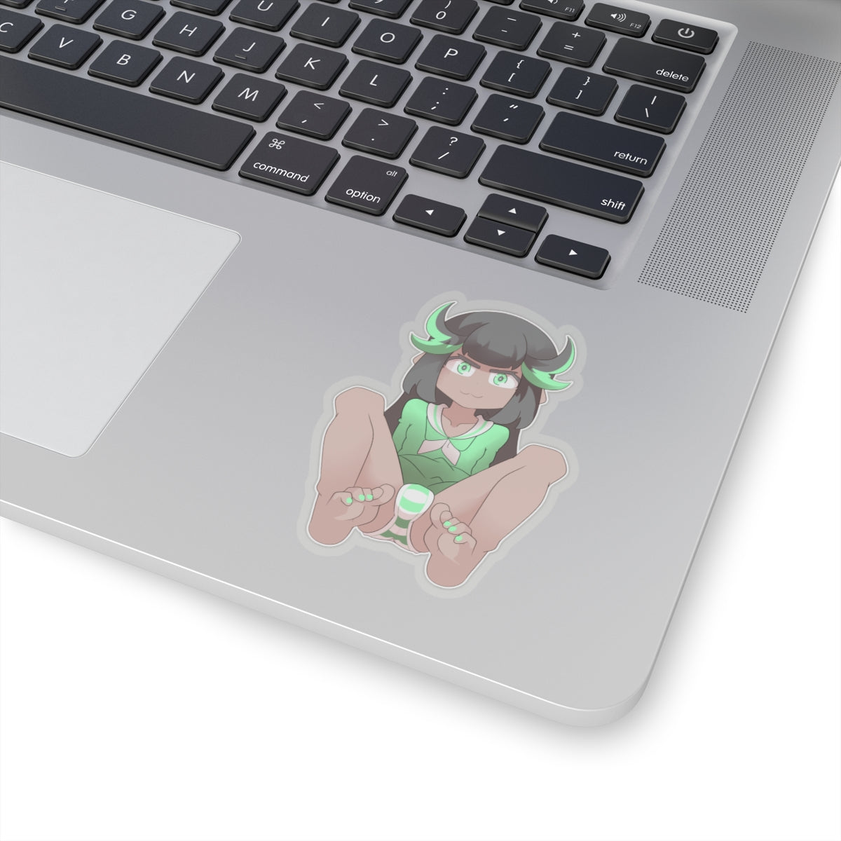 Anime Girl Green Horns Sticker — Cute Kawaii Character Kiss-Cut Decal