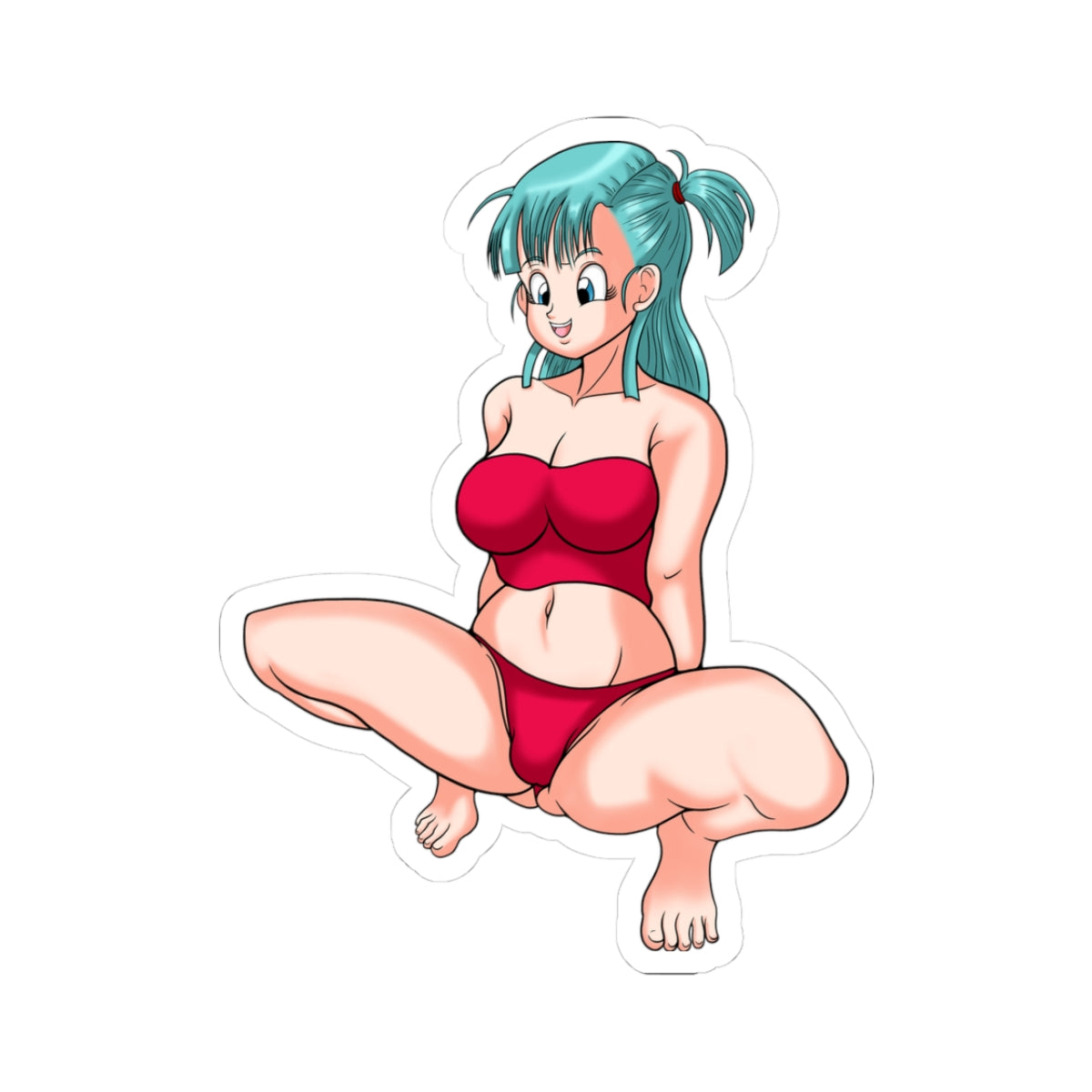Blue-Haired MILF in Red Bra & Panties Thick Thighs Pussy Tease - NSFW Adult Anime Sticker