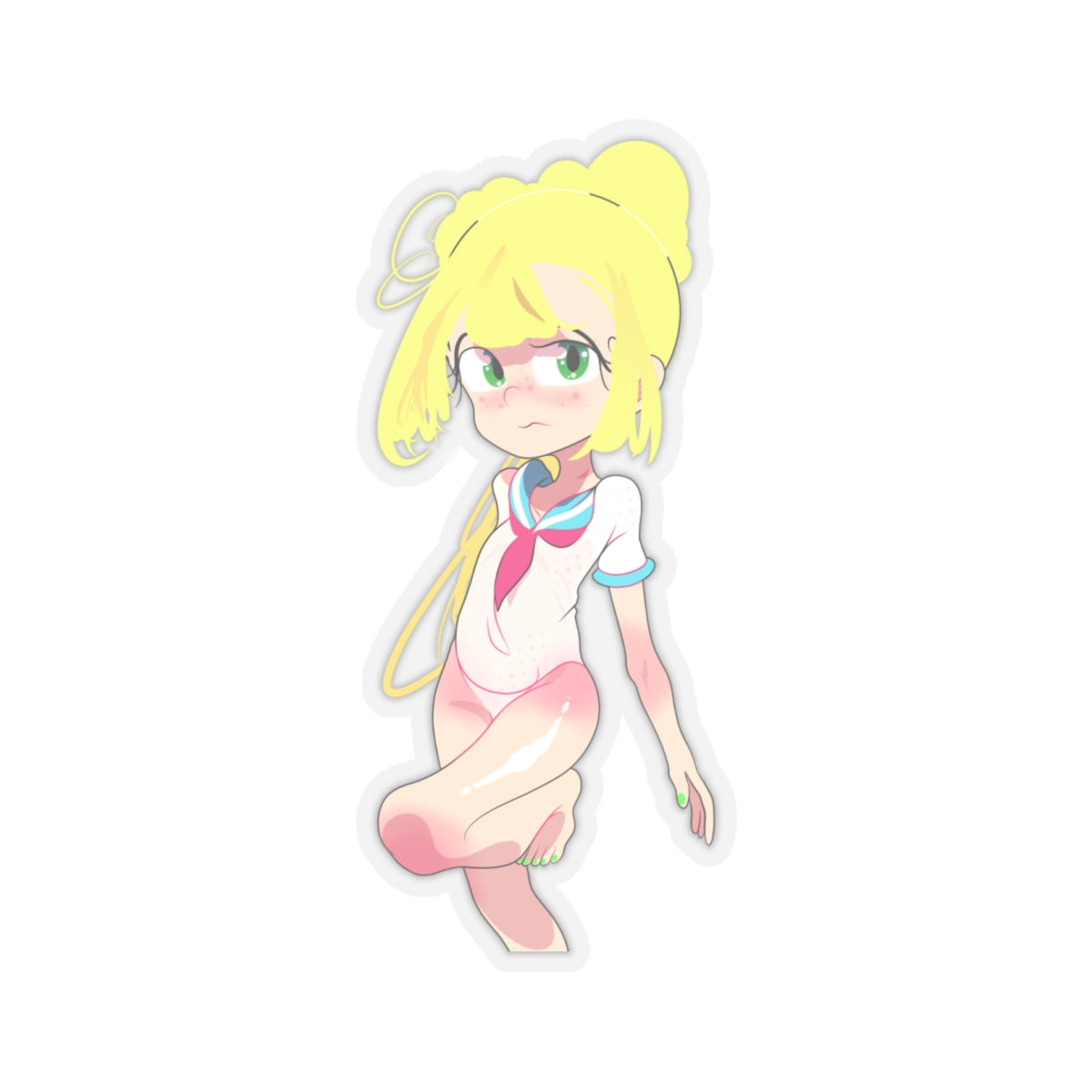 Kawaii Sailor Girl Kiss-Cut Sticker — Pastel Anime Laptop Decal