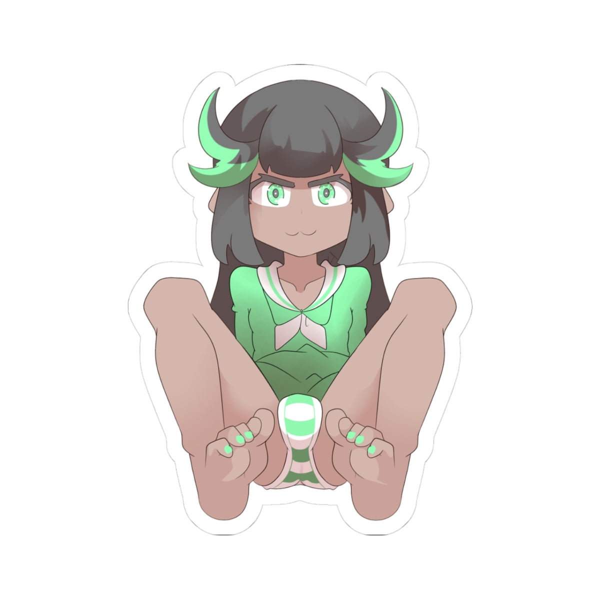 Anime Girl Green Horns Sticker — Cute Kawaii Character Kiss-Cut Decal