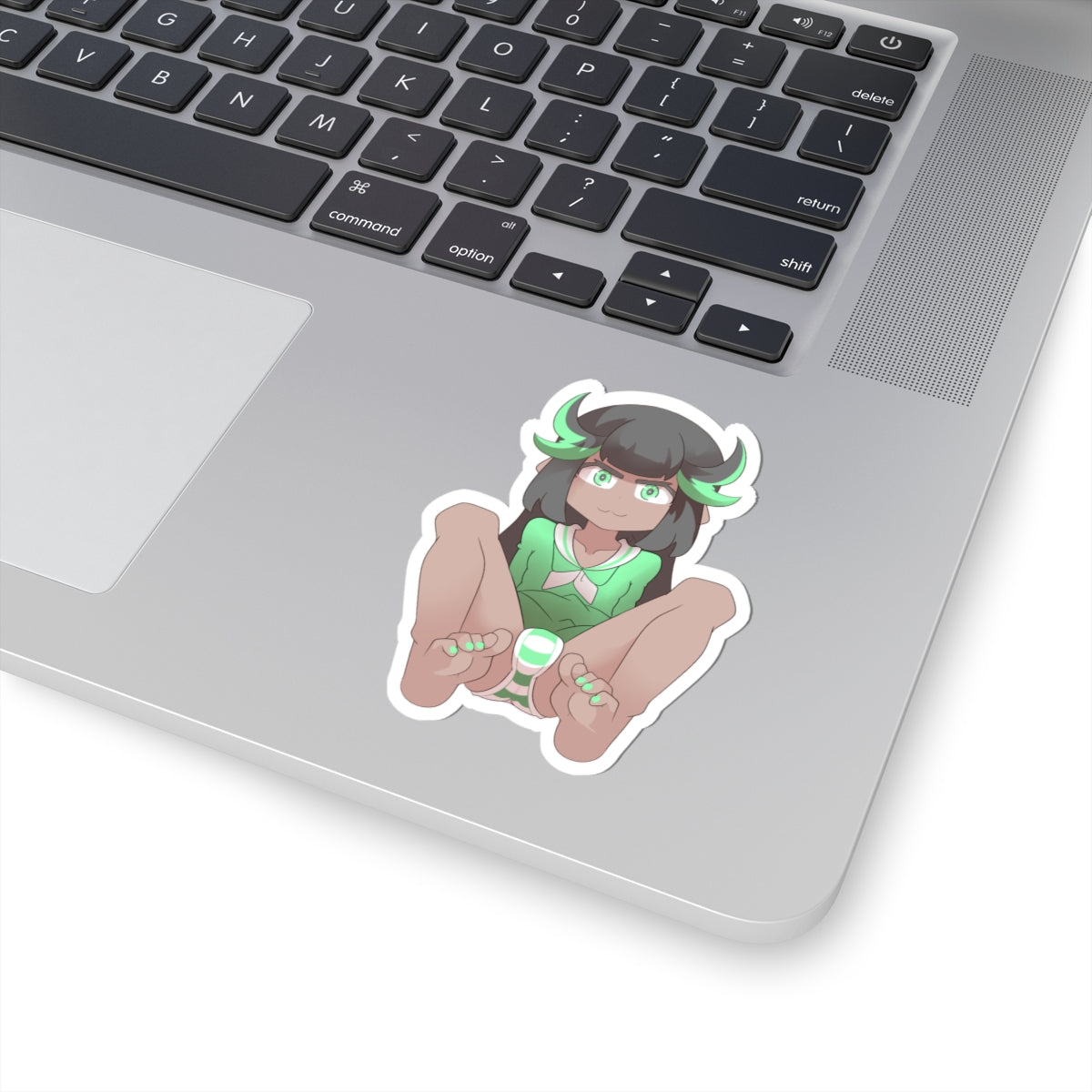 Anime Girl Green Horns Sticker — Cute Kawaii Character Kiss-Cut Decal