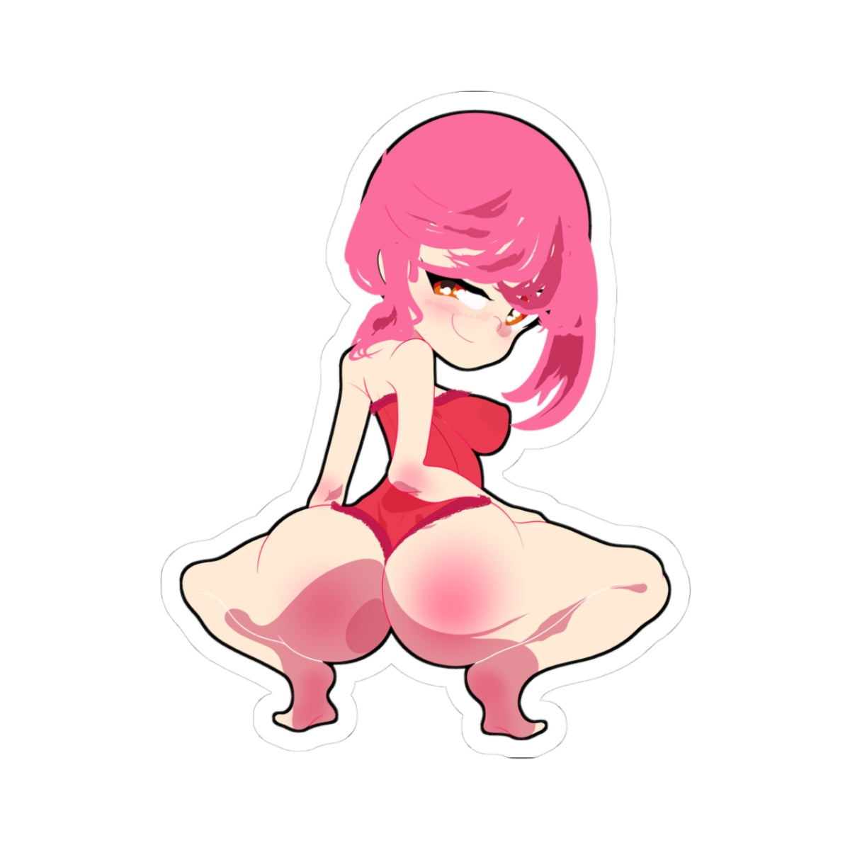 Sexy Pink Anime Girl Kiss-Cut Sticker — Cute Chibi Laptop Decal