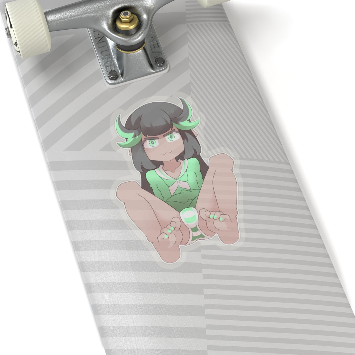 Anime Girl Green Horns Sticker — Cute Kawaii Character Kiss-Cut Decal