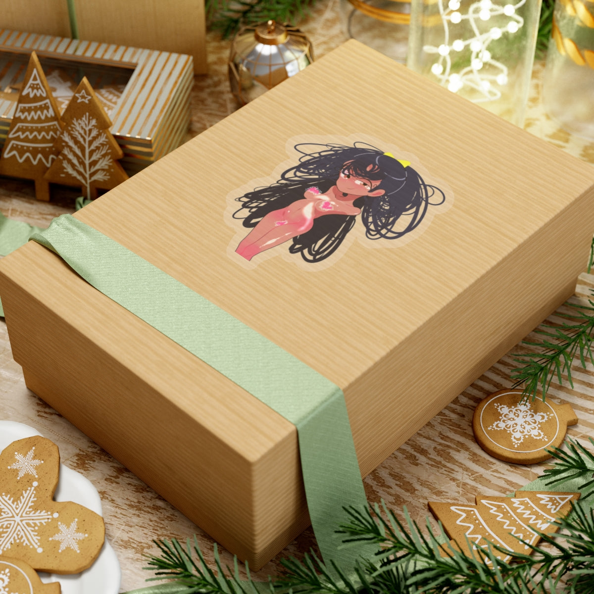 Anime Pinup Kiss-Cut Sticker — Cute Glowing Heart Girl Vinyl Decal