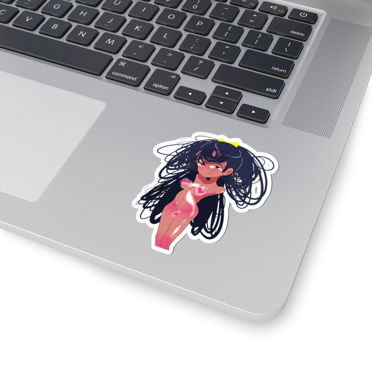 Anime Pinup Kiss-Cut Sticker — Cute Glowing Heart Girl Vinyl Decal