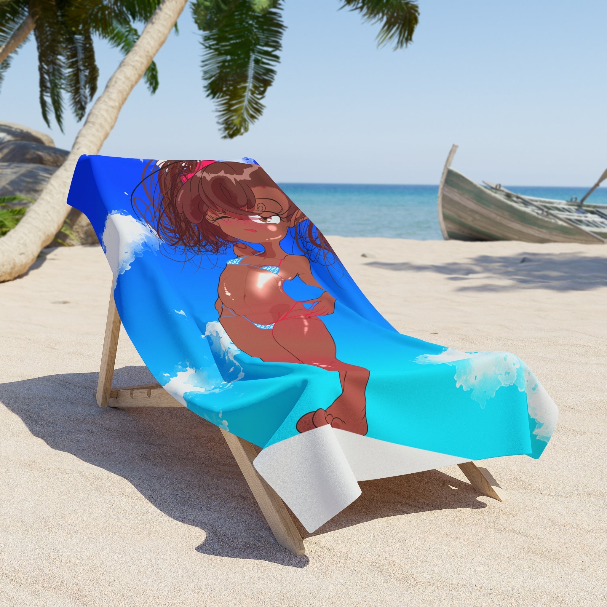 Anime Beach Towel — Cute Brunette Bikini Bath & Pool Towel for Summer