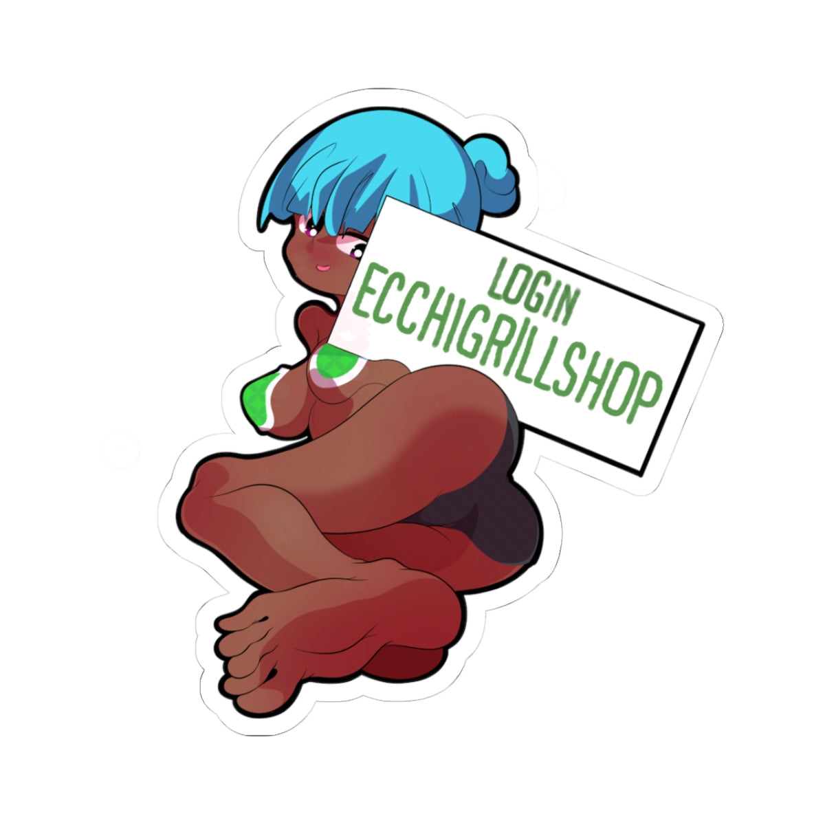 Ebony EcchiGrillShop Booty - Teal Hair Green Bikini Thicc Ass - NSFW Adult Anime Sticker