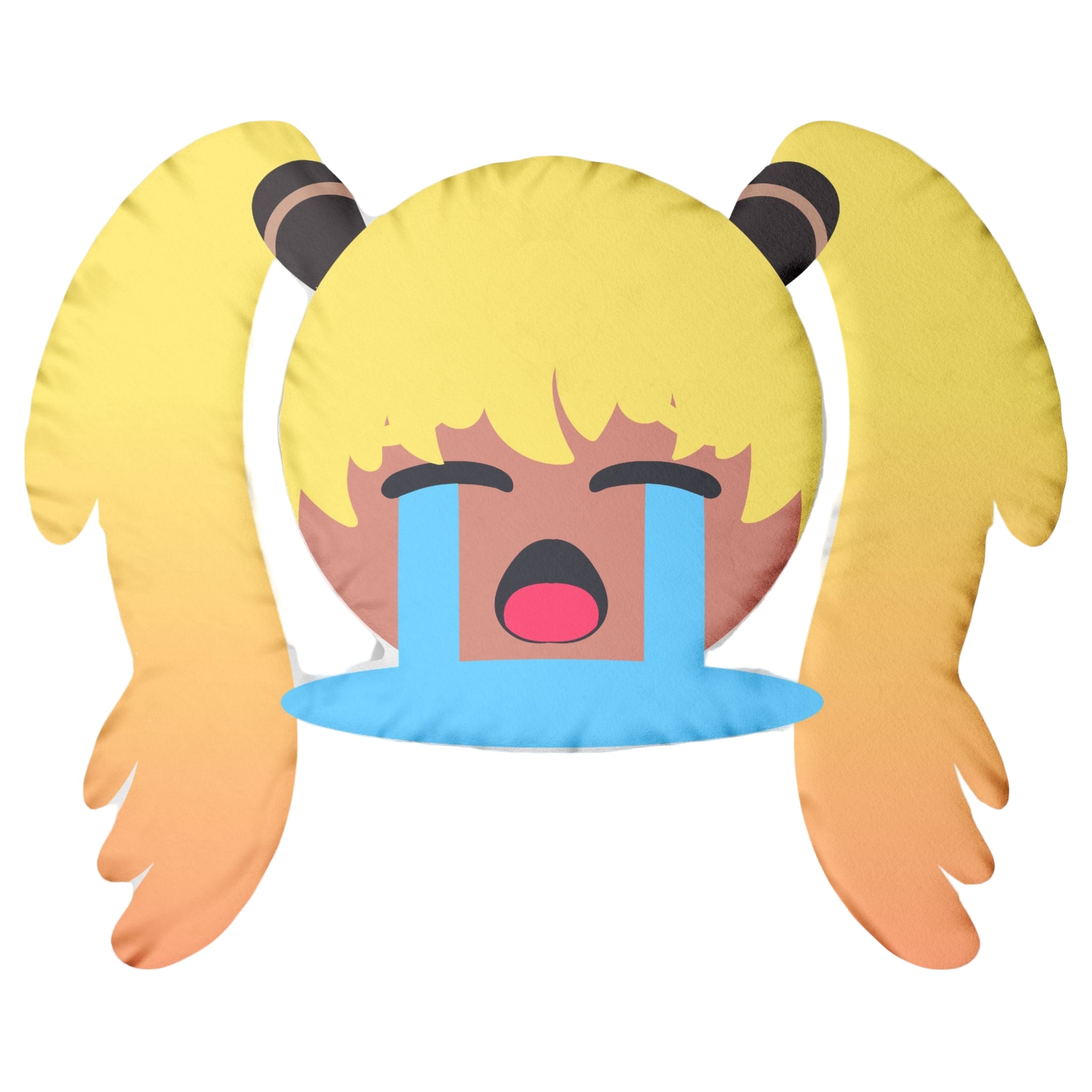Cute Blonde Hair Crying Anime Girl Emoji Throw Pillow - Kawaii Tearful Sad Face Bawling Sobbing Pigtail Gradient Decorative Cushion for Bedroom Sofa Home Decor